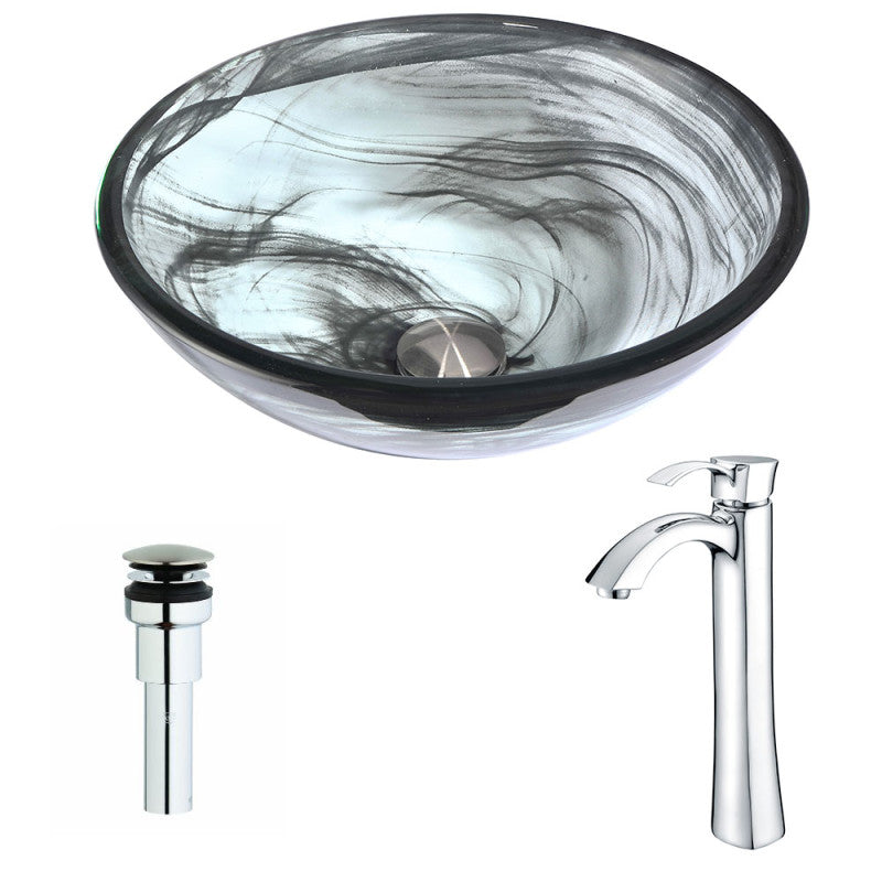 Mezzo Series Deco-Glass Vessel Sink in Slumber Wisp with Harmony Faucet in Polished Chrome