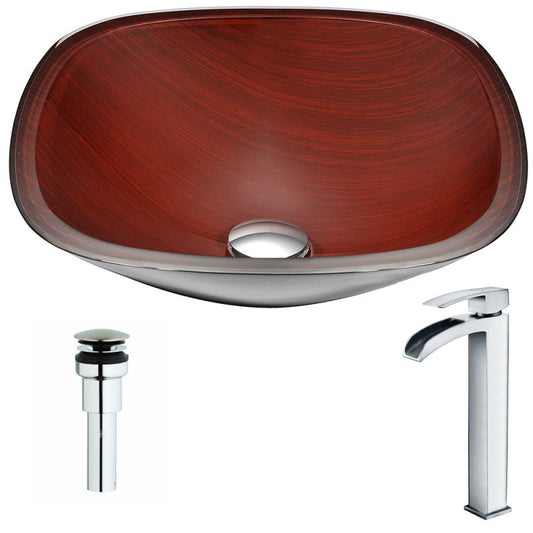 Cansa Series Deco-Glass Vessel Sink in Rich Timber with Key Faucet in Polished Chrome