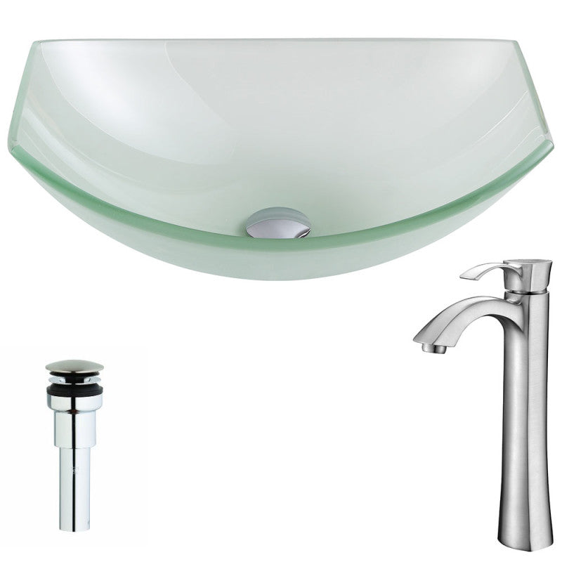 Pendant Series Deco-Glass Vessel Sink in Lustrous Frosted with Harmony Faucet in Brushed Nickel