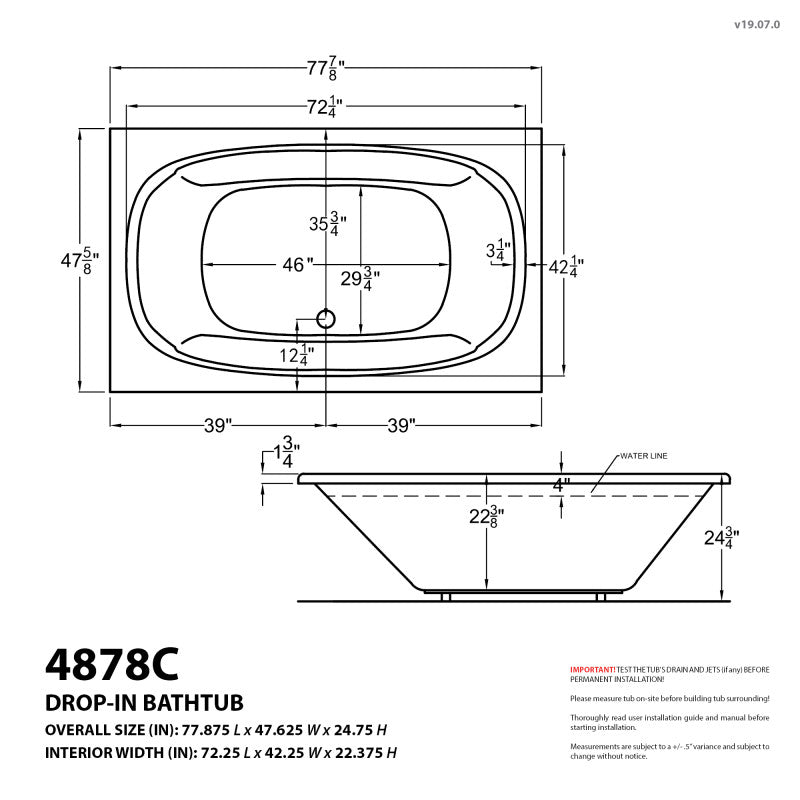 Atlantis Whirlpools Charleston 48 x 78 Rectangular Air & Whirlpool Jetted Bathtub