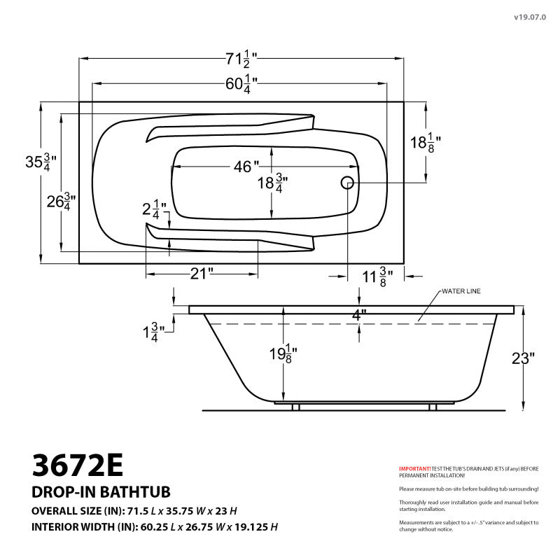 Atlantis Whirlpools Eros 36 x 72 Rectangular Soaking Bathtub