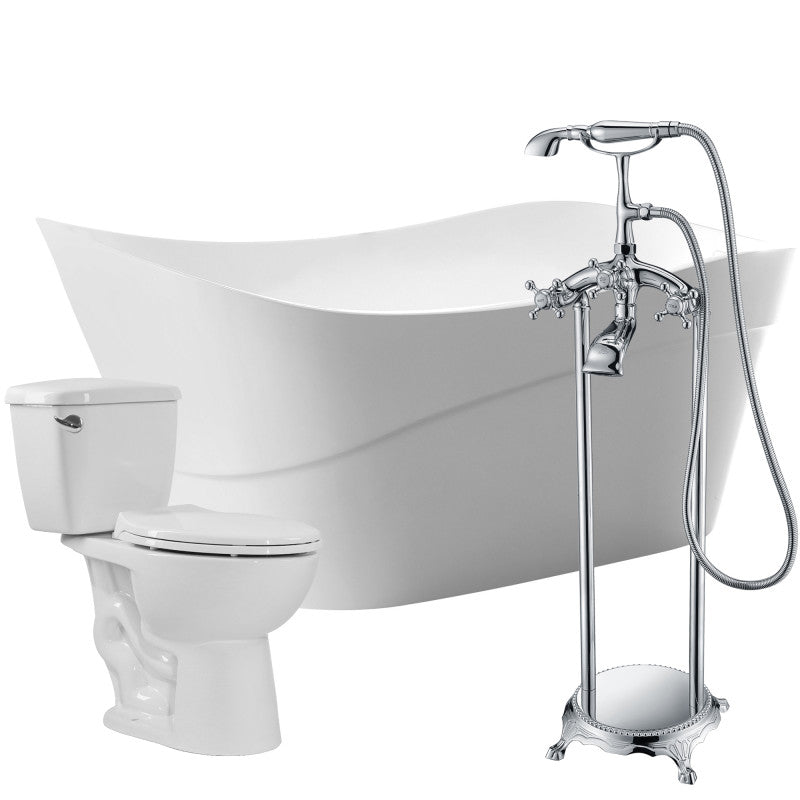 FTAZ094-52C-63 - Kahl 67 in. Acrylic Flatbottom Non-Whirlpool Bathtub with Tugela Faucet and Cavalier 1.28 GPF Toilet
