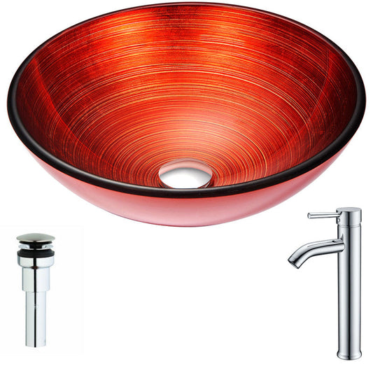 Echo Series Deco-Glass Vessel Sink in Lustrous Red with Fann Faucet in Chrome