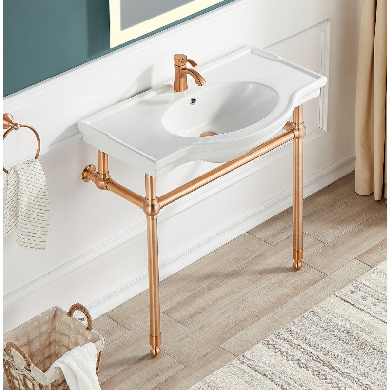 CS-FGC003-RG - Viola 34.5 in. Console Sink in Rose Gold with Ceramic Counter Top