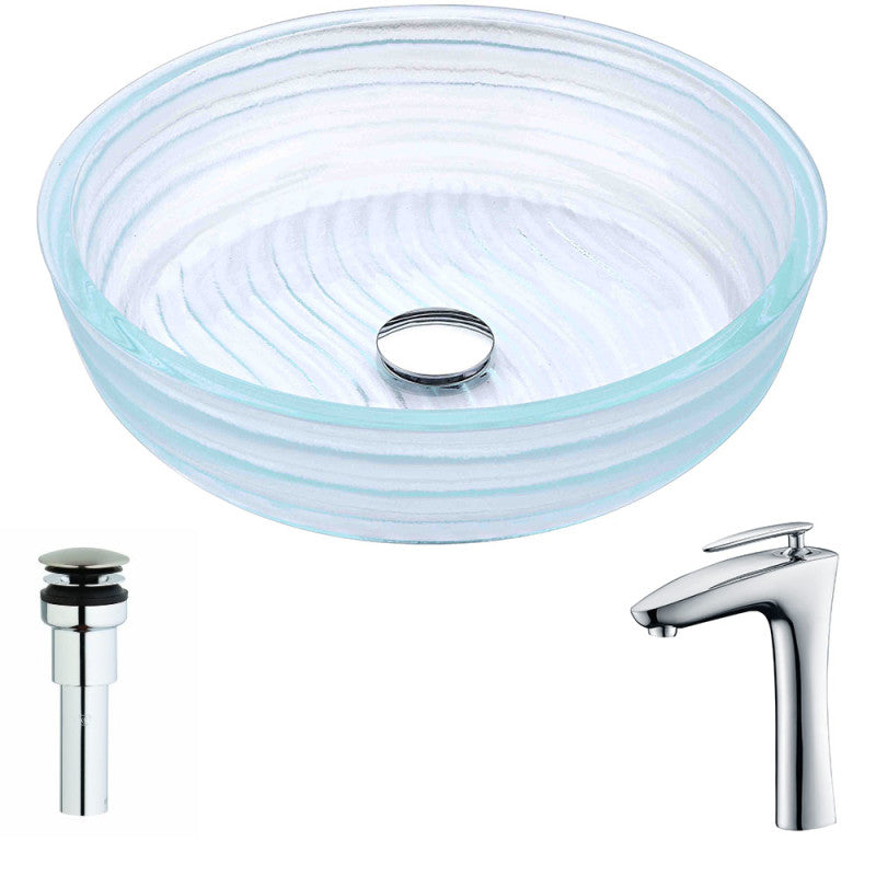 Canta Series Deco-Glass Vessel Sink in Lustrous Translucent Crystal with Crown Faucet in Chrome