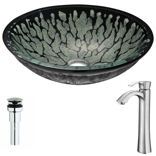 Bravo Series Deco-Glass Vessel Sink in Lustrous Black with Harmony Faucet in Brushed Nickel