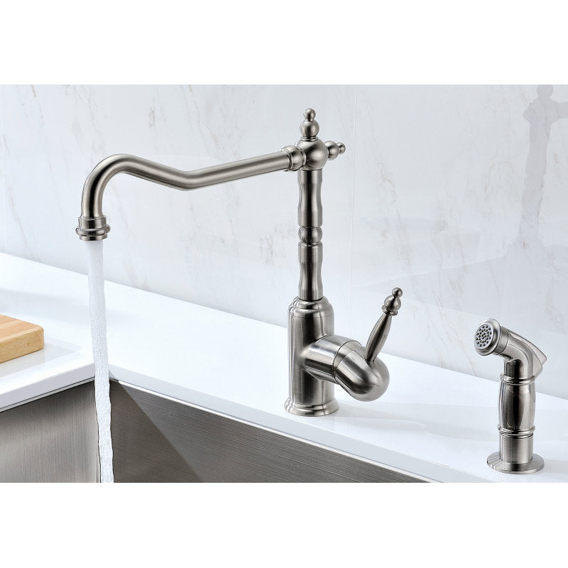 Elysian Farmhouse 36 in. Double Bowl Kitchen Sink with Locke Faucet in Brushed Nickel