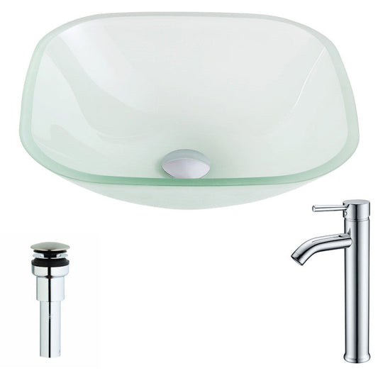 Vista Series Deco-Glass Vessel Sink in Lustrous Frosted with Fann Faucet in Chrome
