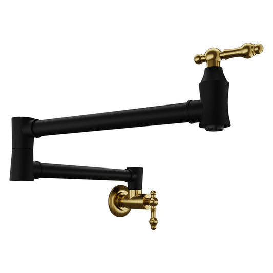 Marca 360-Degree 24" Wall Mounted Pot Filler with Dual Swivel in Matte Black and Brushed Gold