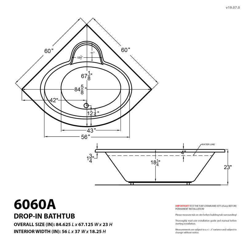 Atlantis Whirlpools Alexandria 60 x 60 Corner Soaking Bathtub