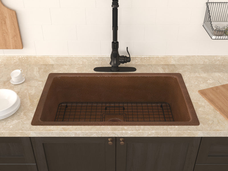 Gilbert Drop-in Handmade Copper 31 in. 0-Hole Single Bowl Kitchen Sink in Hammered Antique Copper