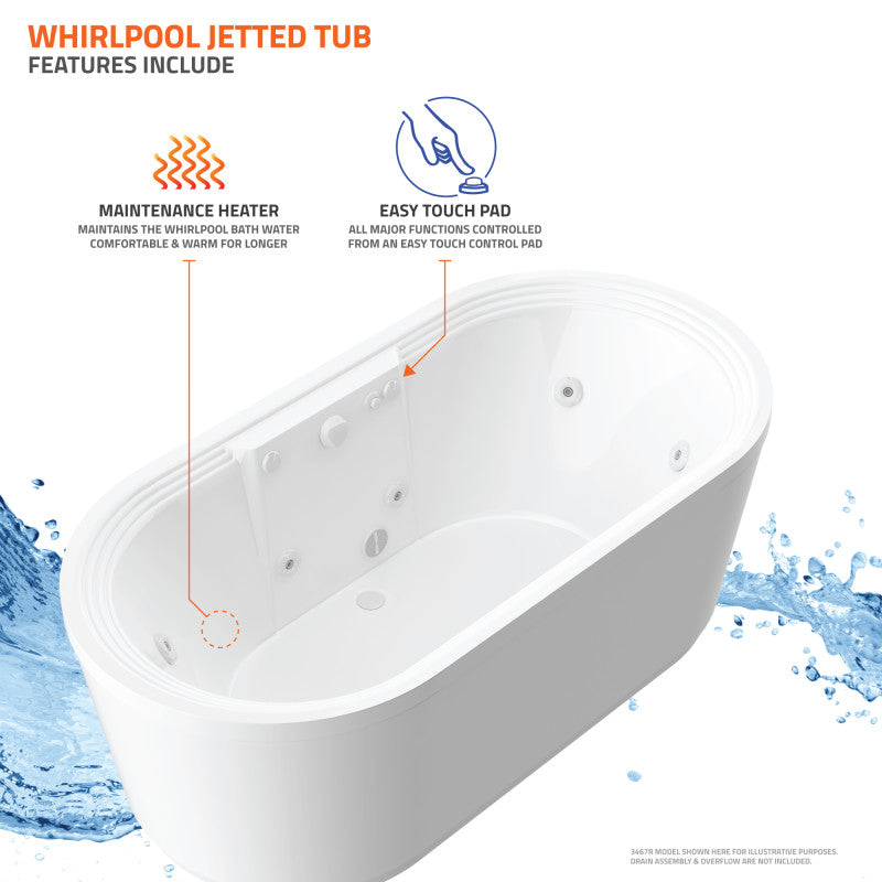 Atlantis Whirlpools Embrace 34 x 71 Oval Freestanding Whirlpool Jetted Bathtub