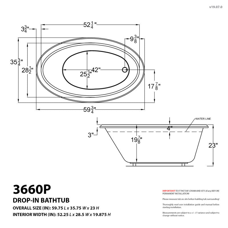 Atlantis Whirlpools Petite 36 x 60 Oval Whirlpool Jetted Bathtub