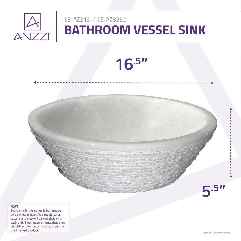 Cliffs of Dover Natural Stone Vessel Sink in White Marble