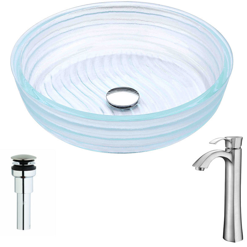 Canta Series Deco-Glass Vessel Sink in Lustrous Translucent Crystal with Fann Faucet in Brushed Nickel