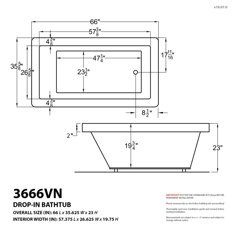 Atlantis Whirlpools Venetian 36 x 66 Rectangular Air & Whirlpool Jetted Bathtub