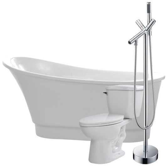 FTAZ095-42C-55 - Prima 67 in. Acrylic Flatbottom Non-Whirlpool Bathtub with Havasu Faucet and Kame 1.28 GPF Toilet