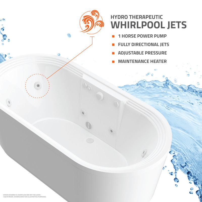 Atlantis Whirlpools Embrace 34 x 71 Oval Freestanding Whirlpool Jetted Bathtub