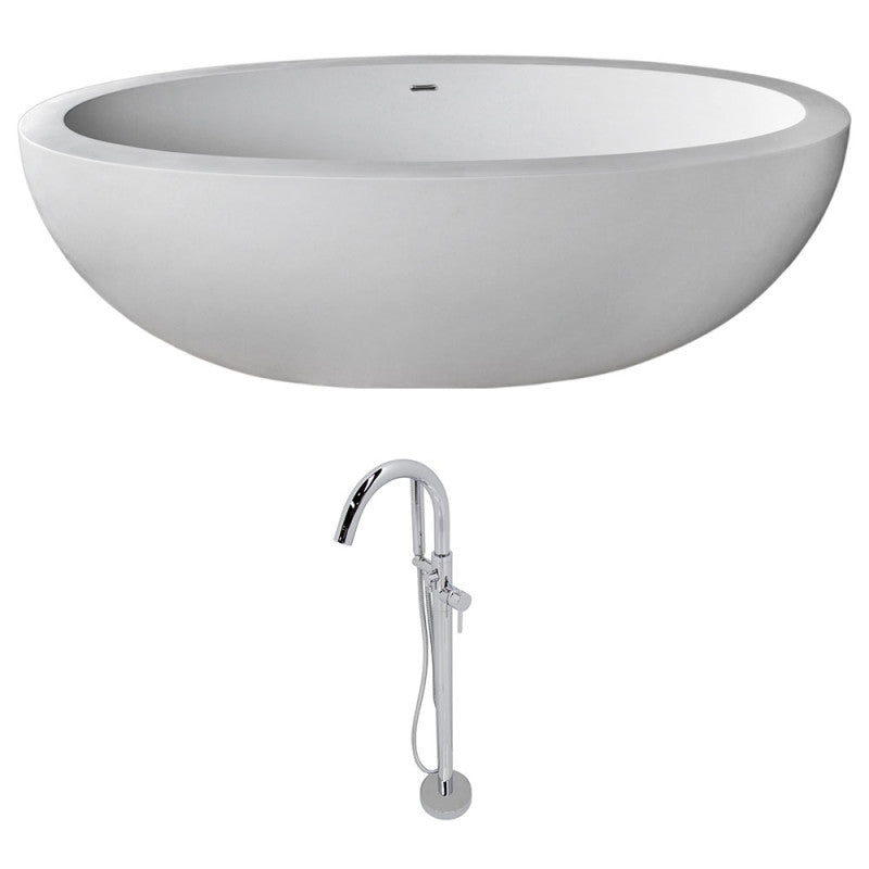 FT504-0025 - Lusso 6.3 ft. Solid Surface Classic Soaking Bathtub in Matte White and Kros Faucet in Chrome