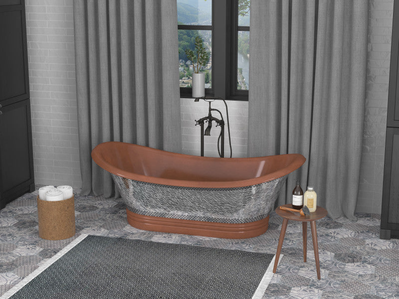 BT-003 - Theodosius 68 in. Handmade Copper Double Slipper Flatbottom Non-Whirlpool Bathtub in Polished Antique Copper