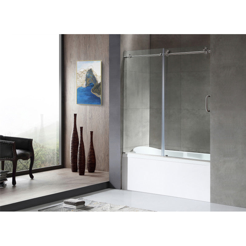 Anzzi 5 ft. Acrylic Left Drain Rectangle Tub in White With 60 in. x 62 in. Frameless Sliding Tub Door in Brushed Nickel