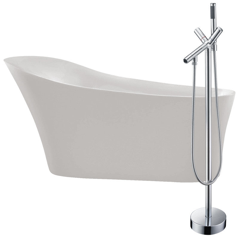 FTAZ092-0042C - Maple 67 in. Acrylic Flatbottom Non-Whirlpool Bathtub in White with Havasu Faucet in Polished Chrome
