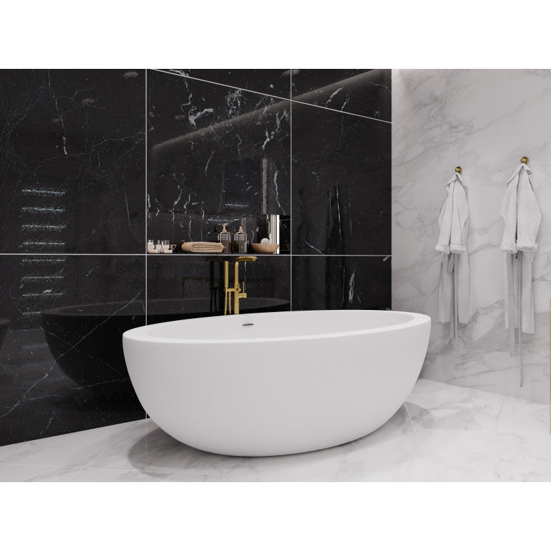 Kekehun 6.3 ft. Solid Surface Center Drain Freestanding Bathtub in Matte White