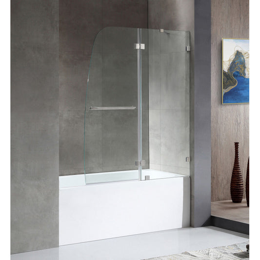 Anzzi 5 ft. Acrylic Right Drain Rectangle Tub in White With 48 in. by 58 in. Frameless Hinged tub door in Brushed Nickel