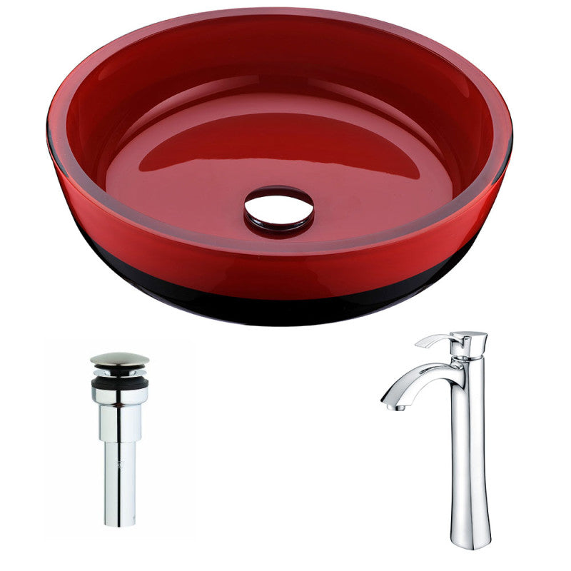 Schnell Series Deco-Glass Vessel Sink in Lustrous Red and Black with Harmony Faucet in Chrome