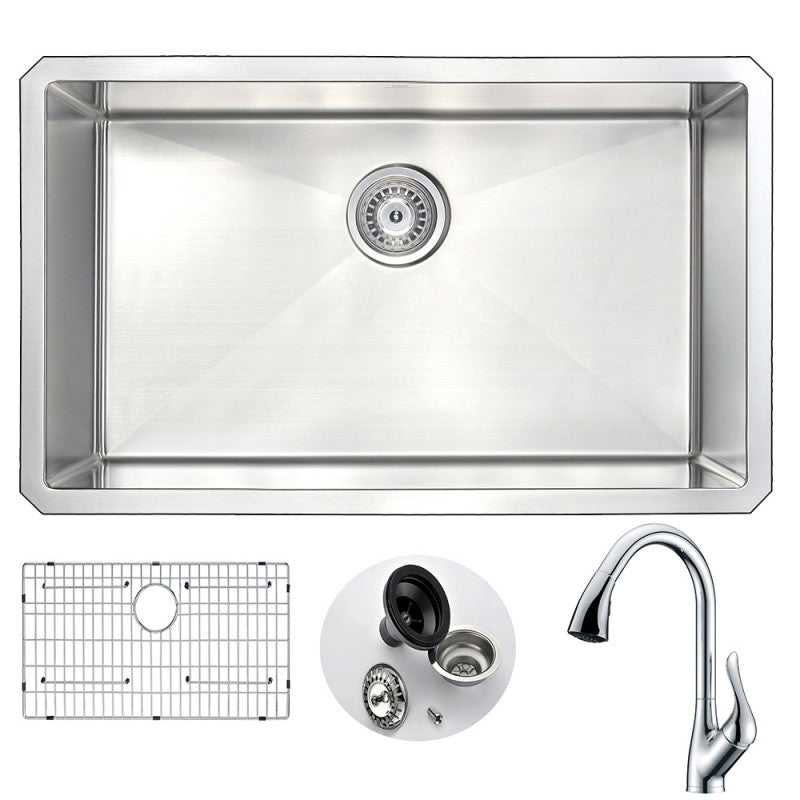 VANGUARD Undermount 30 in. Single Bowl Kitchen Sink with Accent Faucet in Polished Chrome