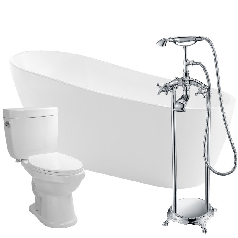 FTAZ093-52C-65 - Trend 67 in. Acrylic Flatbottom Non-Whirlpool Bathtub with Tugela Faucet and Talos 1.6 GPF Toilet