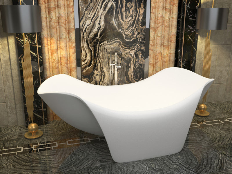 FT-AZ8421 - Kerife 6.5 ft. Solid Surface Center Drain Freestanding Bathtub in Matte White