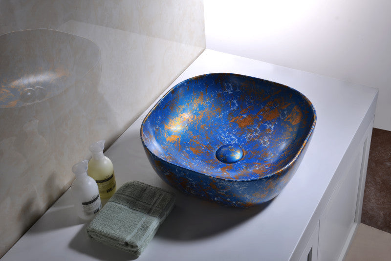 Marbled Series Ceramic Vessel Sink in Marbled Tulip Finish