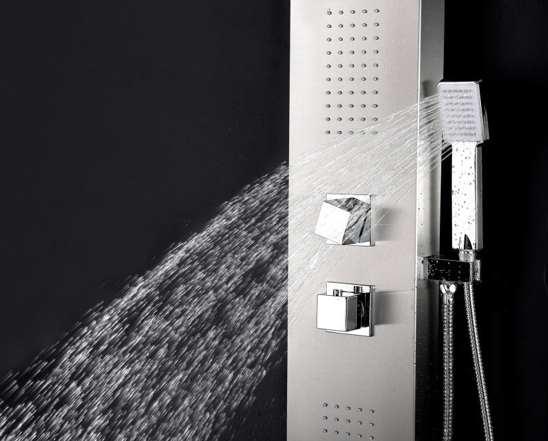 Govenor 64 in. Full Body Shower Panel with Heavy Rain Shower and Spray Wand in Brushed Steel