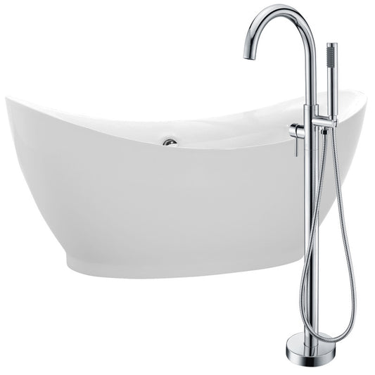 FTAZ091-0025C - Reginald 68 in. Acrylic Soaking Bathtub in White with Kros Faucet in Polished Chrome