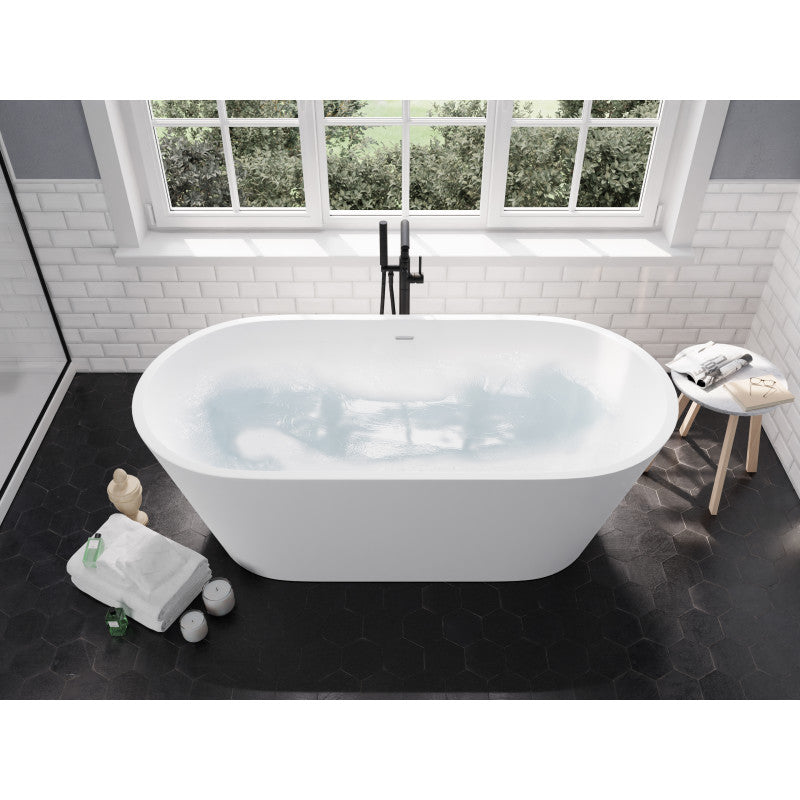 Roccia 5.1 ft. Solid Surface Center Drain Freestanding Bathtub in Matte White