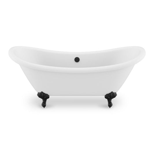 FT-AZ132MB - Falco 5.8 ft. Claw Foot One Piece Acrylic Freestanding Soaking Bathtub in Glossy White with Matte Black Feet