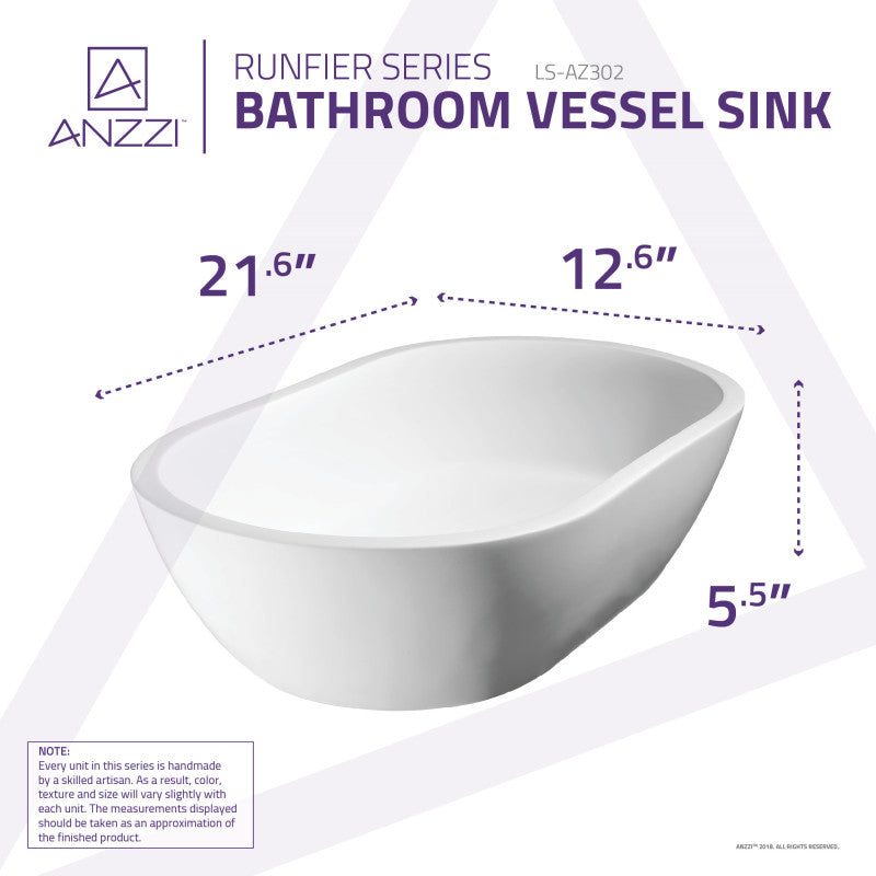 Runifer Solid Surface Vessel Sink in White