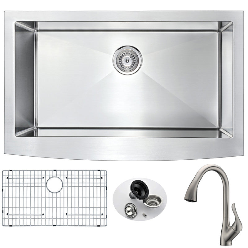Elysian Farmhouse 32 in. Kitchen Sink with Accent Faucet in Brushed Nickel