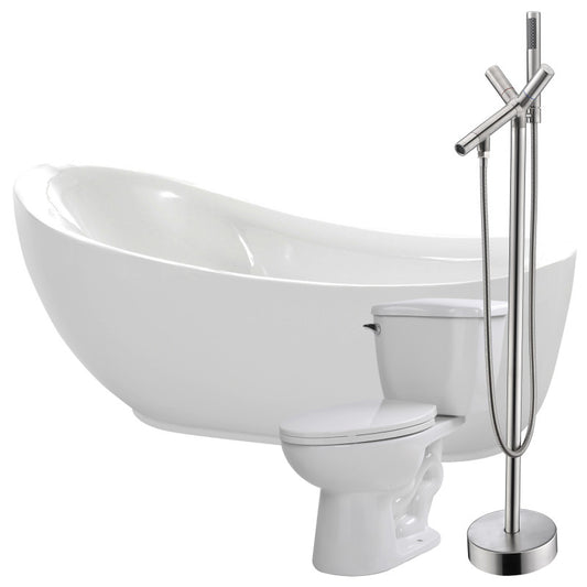 FTAZ090-42B-55 - Talyah 71 in. Acrylic Flatbottom Non-Whirlpool Bathtub with Havasu Faucet and Kame 1.28 GPF Toilet