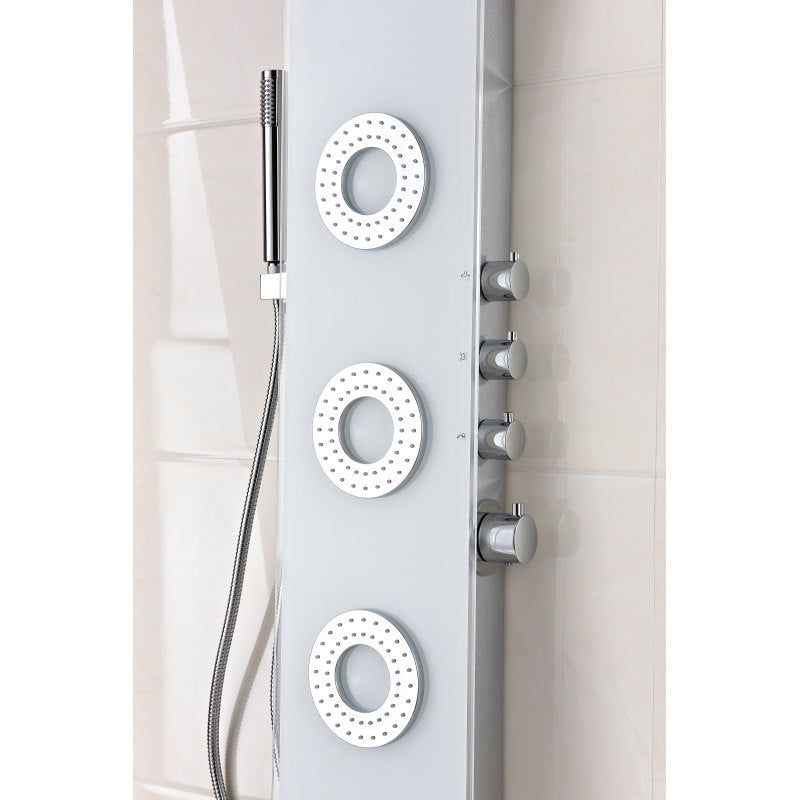 Lynn 58 in. 3-Jetted Full Body Shower Panel with Heavy Rain Shower and Spray Wand in White