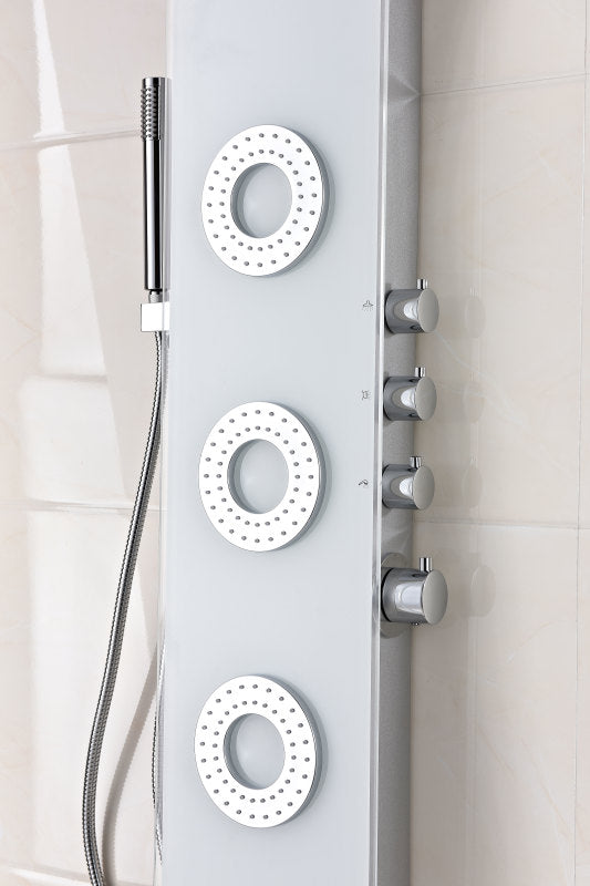 Lynx 58 in. 3-Jetted Full Body Shower Panel with Heavy Rain Shower and Spray Wand in White