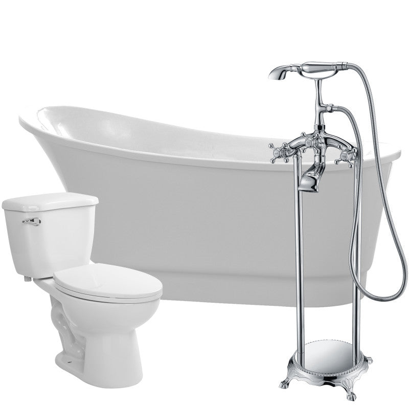 FTAZ095-52C-55 - Prima 67 in. Acrylic Flatbottom Non-Whirlpool Bathtub with Tugela Faucet and Kame 1.28 GPF Toilet