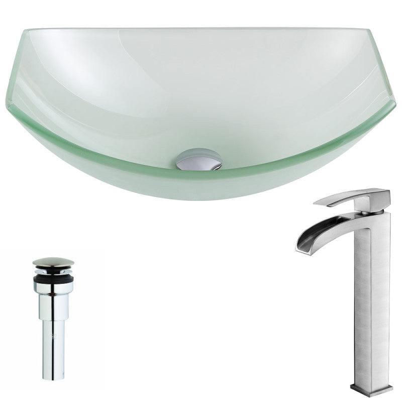 Pendant Series Deco-Glass Vessel Sink in Lustrous Frosted with Key Faucet in Brushed Nickel