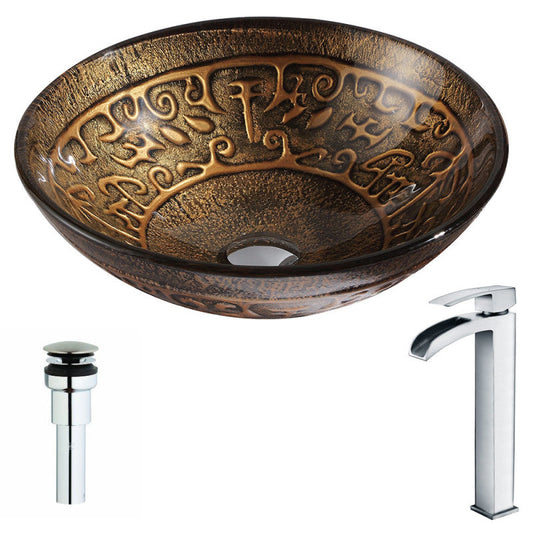 LSAZ079-097 - Alto Series Deco-Glass Vessel Sink in Lustrous Brown with Key Faucet in Polished Chrome