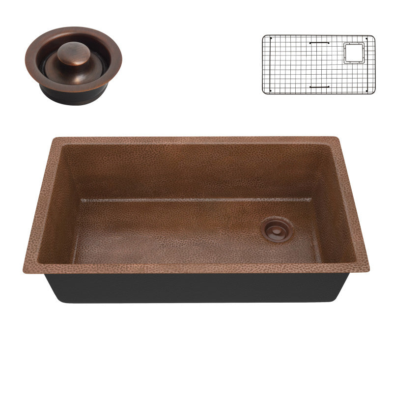 Byzantine Drop-in Handmade Copper 31 in. 0-Hole Single Bowl Kitchen Sink in Hammered Antique Copper