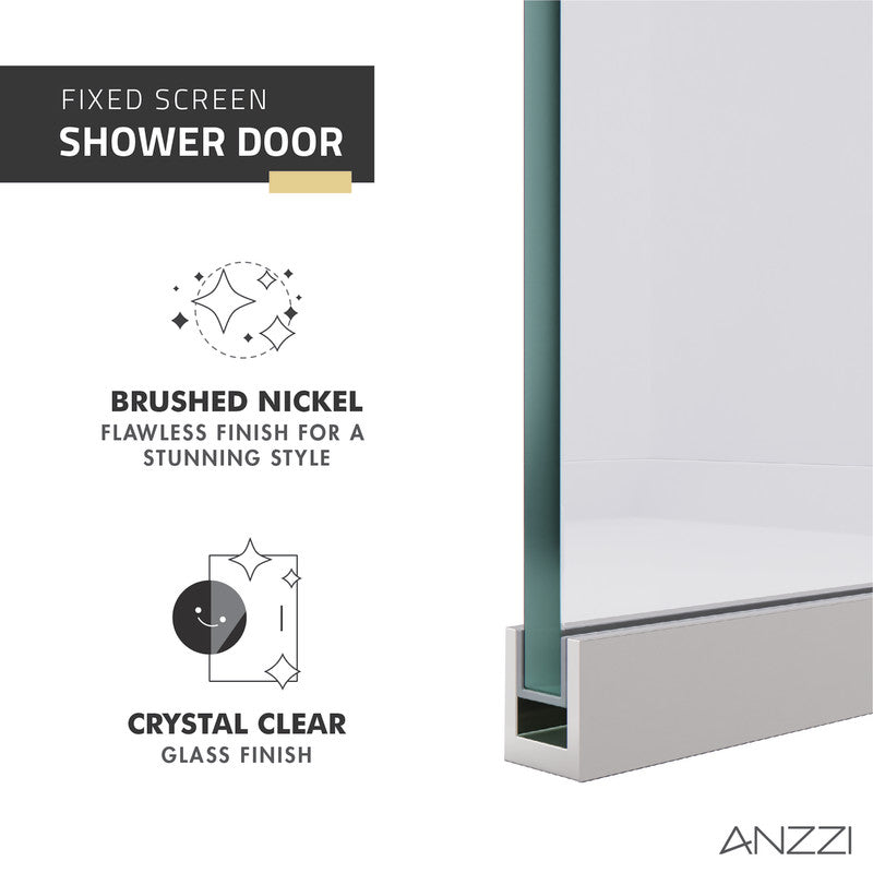 Veil Series 74 in. by 34 in. Framed Glass Shower Screen in Brushed Nickel