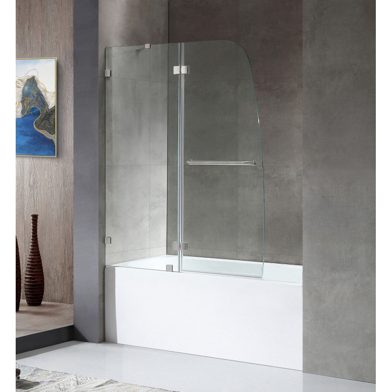 Anzzi 5 ft. Acrylic Left Drain Rectangle Tub in White With 48 in. by 58 in. Frameless Hinged tub door in Brushed Nickel