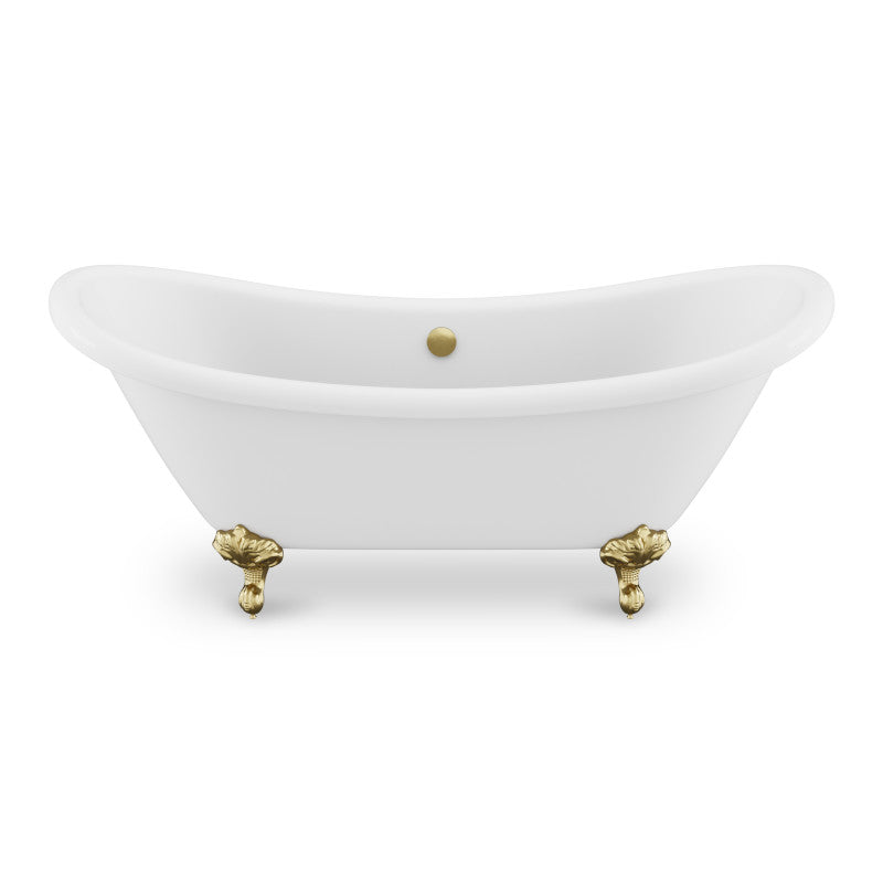 FT-AZ132BG - Falco 5.8 ft. Claw Foot One Piece Acrylic Freestanding Soaking Bathtub in Glossy White with Brushed Gold Feet