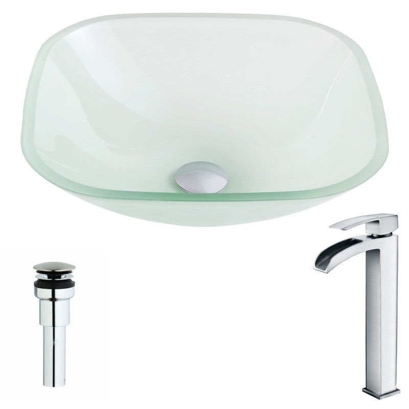 LSAZ081-097 - Vista Series Deco-Glass Vessel Sink in Lustrous Frosted with Key Faucet in Polished Chrome